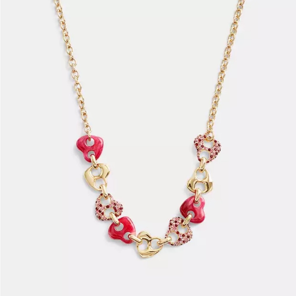 Coach Pavé Hearts Chain Link Necklace,nwt !